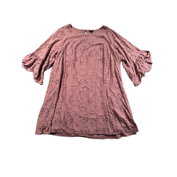 Torrid Mini Challis Eyelet Dress Women’s Size 4X Plus Rose Taupe Bell Sleeve NEW - Picture 2 of 16